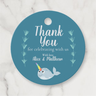 Modern Gender Neutral Narwhal Baby Shower Favour Tags