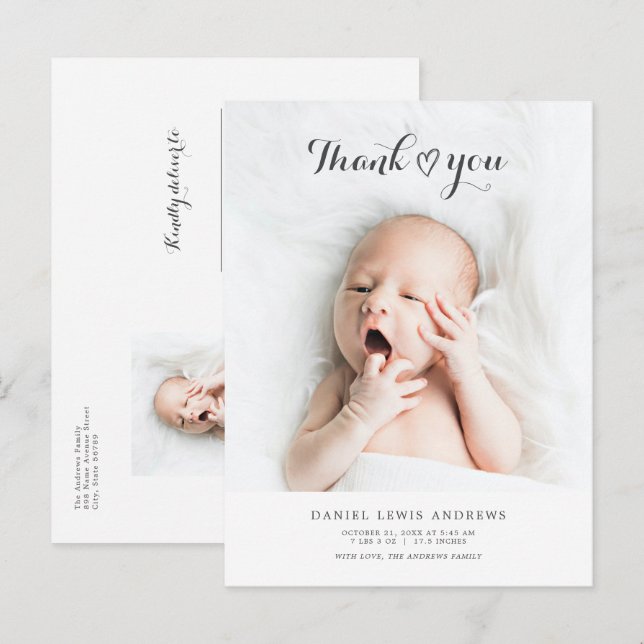 Modern Gender Neutral Thank You Baby Announcement Postcard (Front/Back)