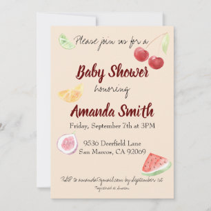 Modern Gender Neutral Watercolor Fruit Baby Shower Invitation