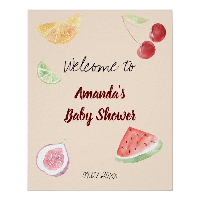 Modern Gender Neutral Watercolor Fruit Baby Shower Poster (Front)