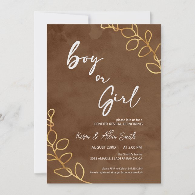 Modern Gender Reveal | Minimalist Gender Reveal Invitation (Front)
