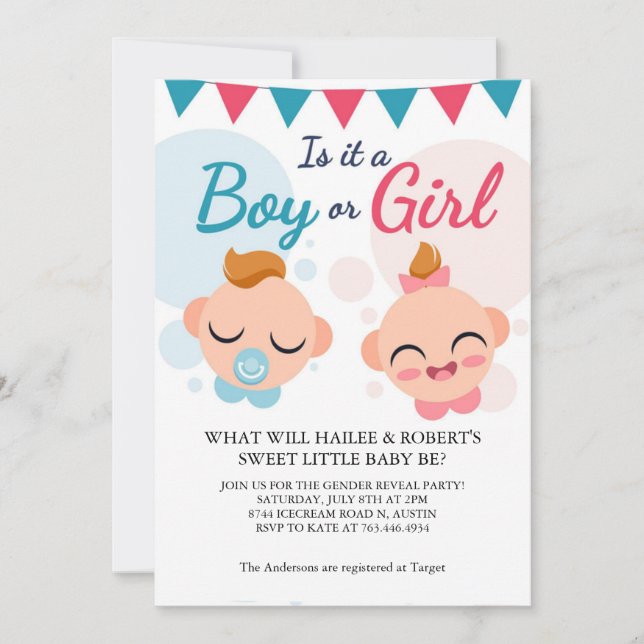 Modern Gender Reveal Party Invitation (Front)