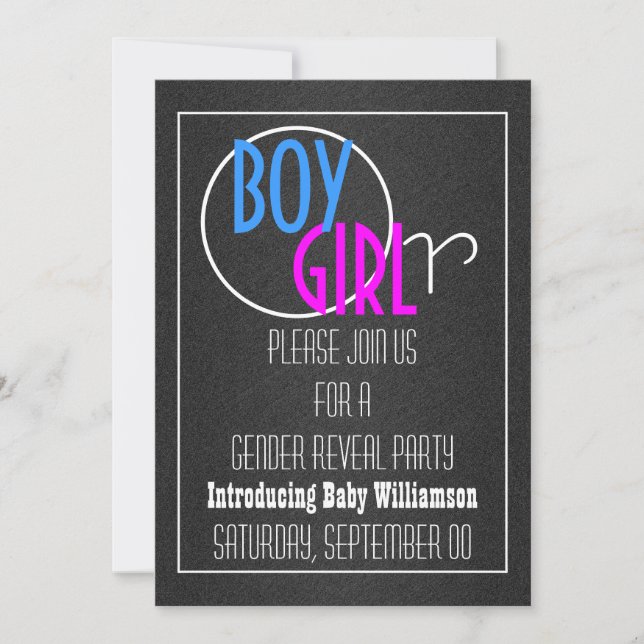 Modern gender reveal retro party invitation (Front)