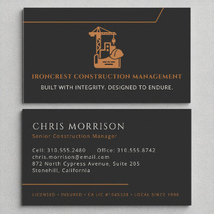 Modern General Construction Management Black Business Card