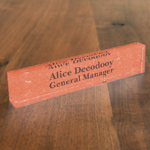 Modern General Manager Textured Burnt Orange Nameplate
