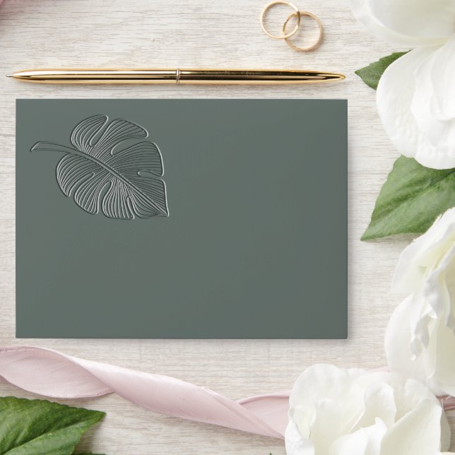 Modern gentle embossed tropical leaf envelope (Wedding)