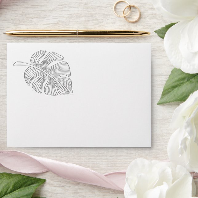 Modern gentle embossed tropical leaf envelope (Wedding)