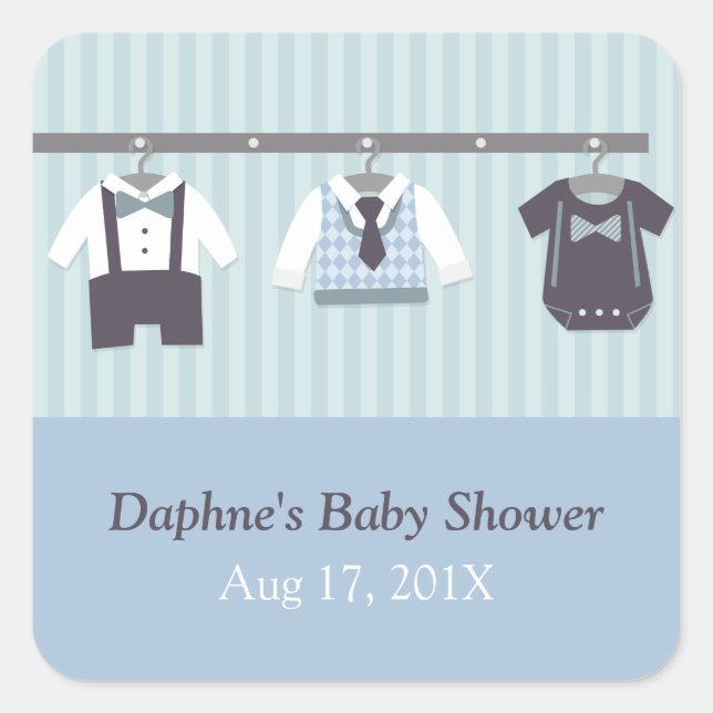 Modern Gentleman Baby Boy Shower Party Square Sticker (Front)