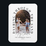 Modern geo christmas dashing through the sand magnet<br><div class="desc">Geometric Christmas dashing through the sand modern photo typography holiday card</div>