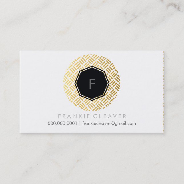MODERN GEO HEXAGON monogram spot gold pattern Business Card (Front)