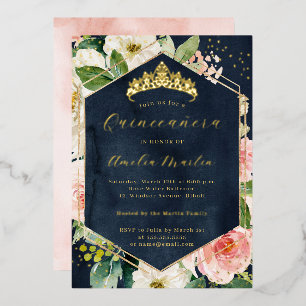 Modern Geo Navy Blush Floral Quinceanera