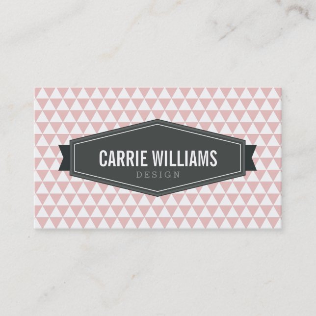 MODERN GEO PATTERN smart badge logo baby pink grey Business Card (Front)