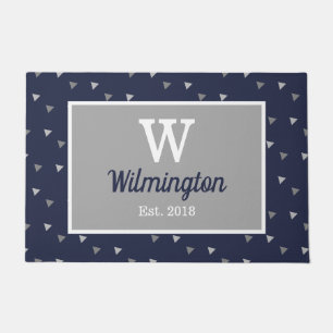 Modern Geo Triangles & Navy Blue Personalised Doormat
