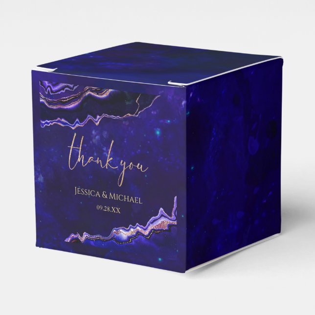 Modern Geode Deep Blue Agate Calligraphy Wedding Favour Box (Front Side)