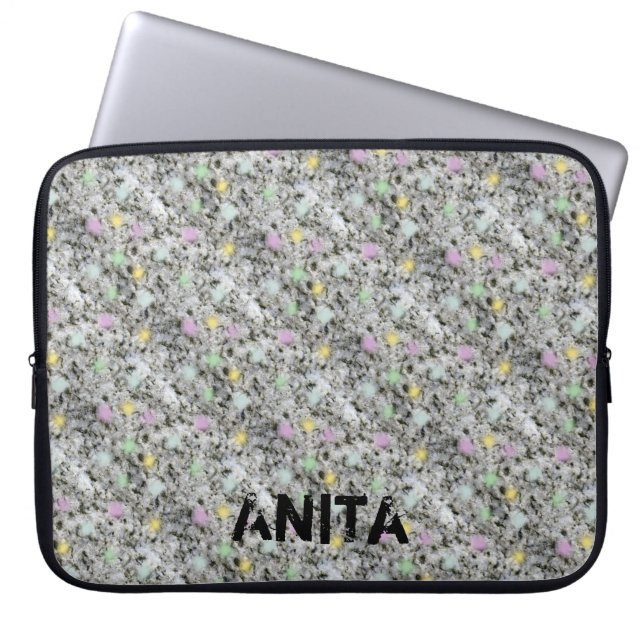 Modern Geology Granite Pastel Dots any Name Laptop Sleeve (Front)