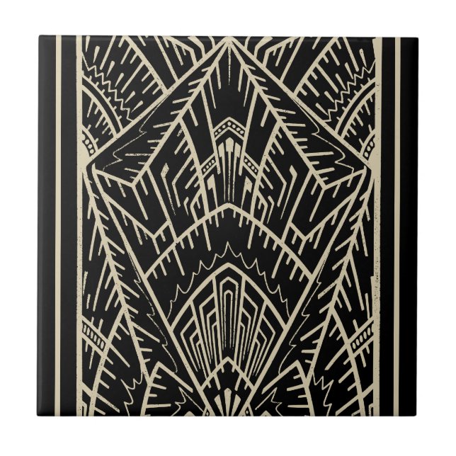 Modern Geometric Abstract Black Art Deco Tile (Front)
