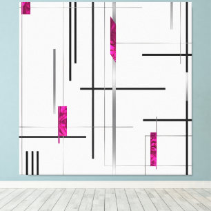 Modern Geometric / Abstract black, silver, Fuschia Canvas Print