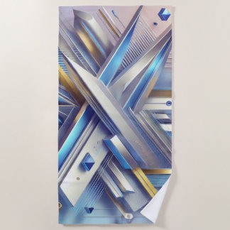 Modern Geometric Abstract Blue and Gold  Beach Towel