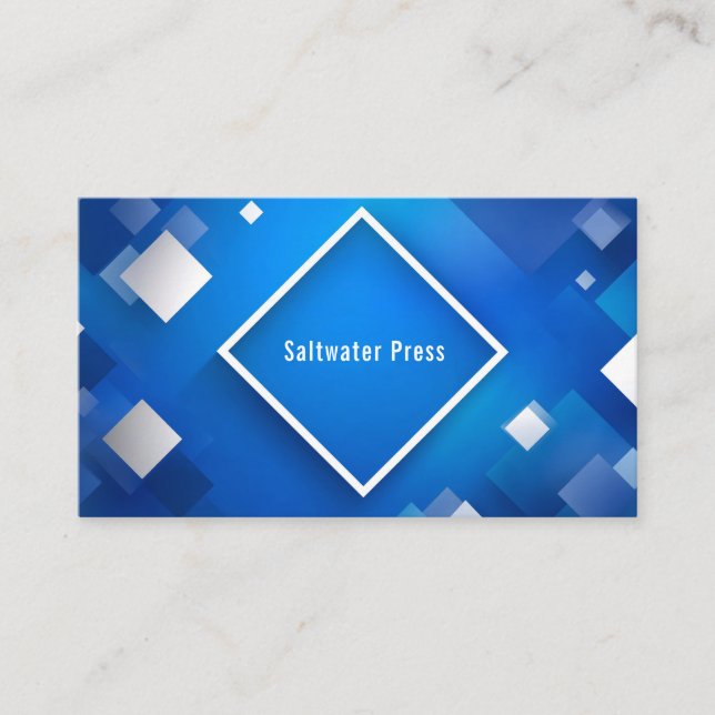 Modern Geometric Abstract Blue White Diamond Business Card (Front)