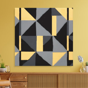 Modern Geometric Abstract Canvas Luxurious Black Print