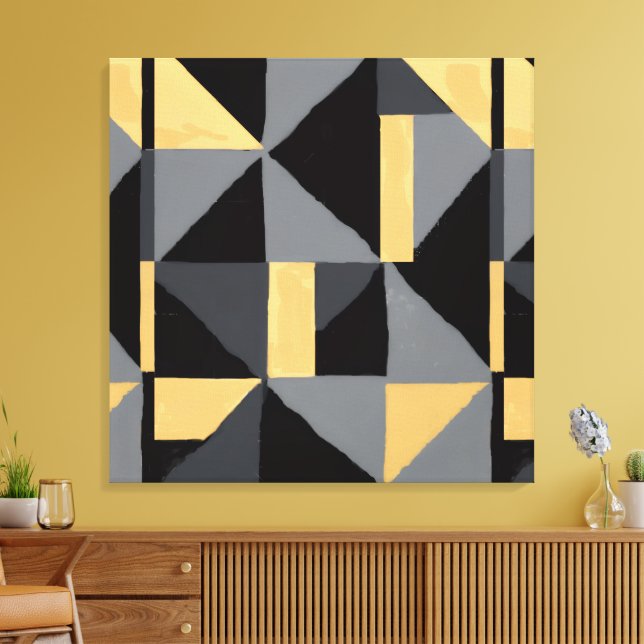 Modern Geometric Abstract Canvas | Luxurious Black Print (Insitu(LivingRoom))