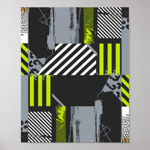 Modern Geometric Abstract Collage with Stripes Poster