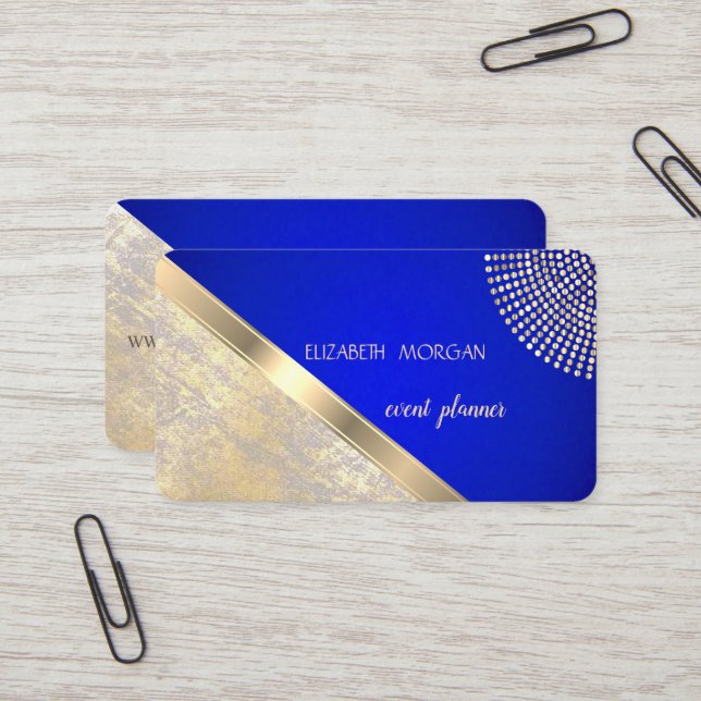 Modern Geometric,Abstract Faux Gold Royal Blue Business Card (Front/Back In Situ)