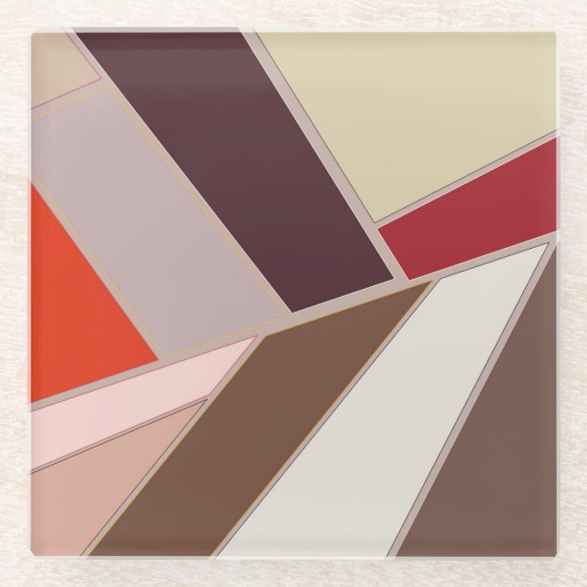 Modern Geometric Abstract Mosaic, Brown and Orange Glass Coaster (Front)