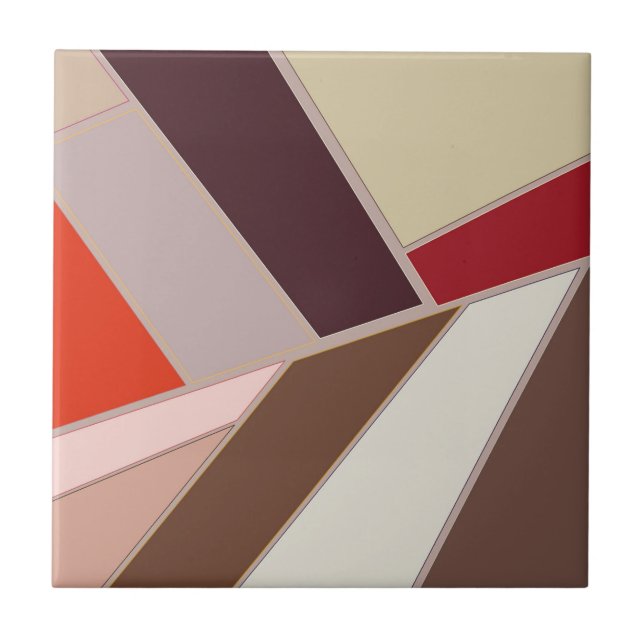 Modern Geometric Abstract Mosaic, Brown and Orange Tile (Front)