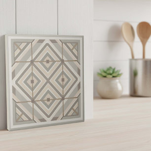 Modern Geometric Abstract Pat#20 Greige ID1192 Tile