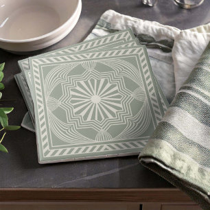 Modern Geometric Abstract Pat#23 Green ID1192 Tile