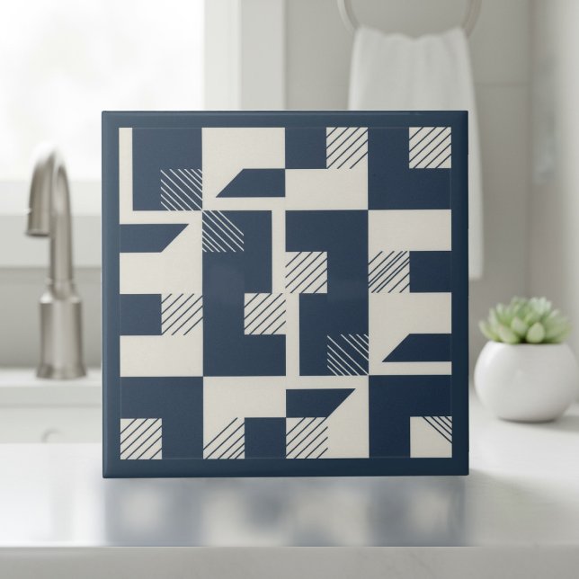 Modern Geometric Abstract Pat#3 Navy ID1192 Tile (Creator Uploaded)