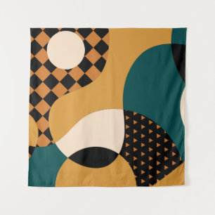 Modern geometric abstract patchwork pattern, wavy  tapestry