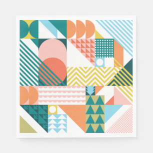 Modern Geometric Abstract Pattern Bold Retro Napkin