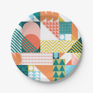 Modern Geometric Abstract Pattern Bold Retro Paper Plate