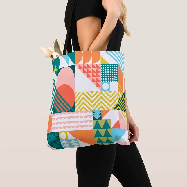 Modern Geometric Abstract Pattern Bold Retro  Tote Bag (Creator Uploaded)