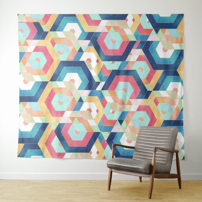 Modern geometric abstract pattern tapestry (In Situ (Horizontal))