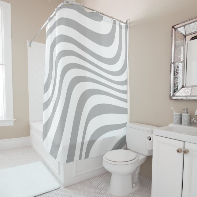 Modern geometric abstract pattern white grey cute shower curtain (In Situ)