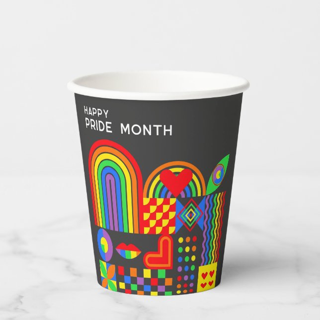 Modern Geometric Abstract Pride Month Rainbow  Paper Cups (Front)