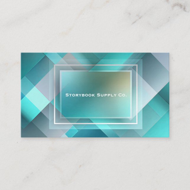 Modern Geometric Abstract Teal and Blue Business Card (Front)