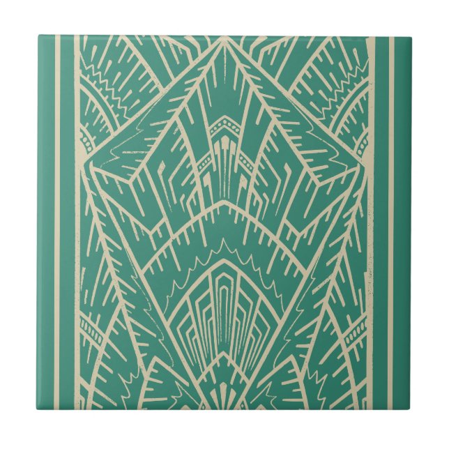 Modern Geometric Abstract Turquoise Art Deco Tile (Front)