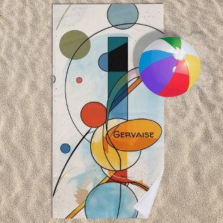 Modern Geometric Abstract with Rhythmic Circles Beach Towel
