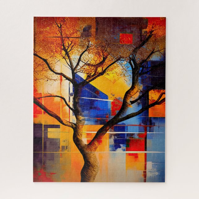 Modern Geometric Abstract with Tree Jigsaw Puzzle (Vertical)