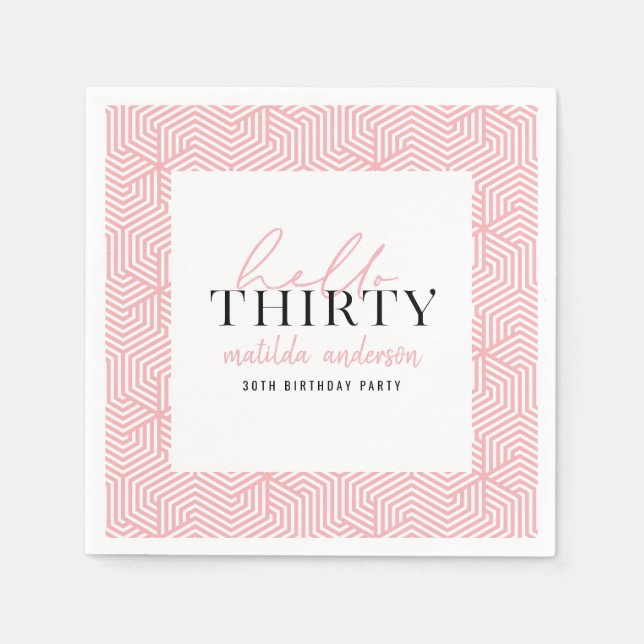 Modern geometric and script 30th birthday party napkin (Front)