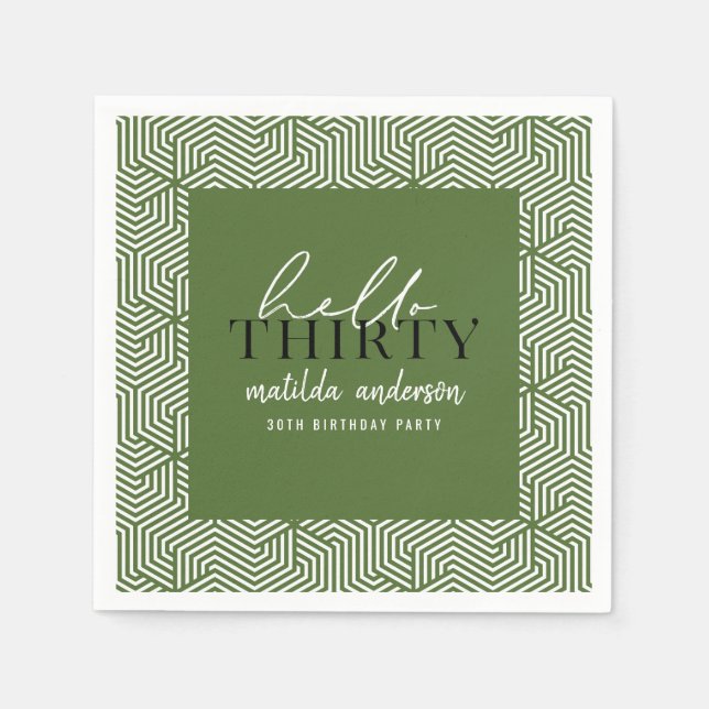 Modern geometric and script 30th birthday party napkin (Front)