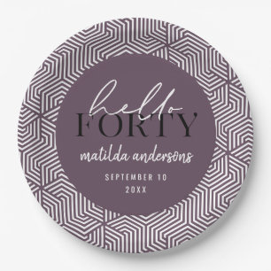 Modern geometric and script 40th birthday party paper plate