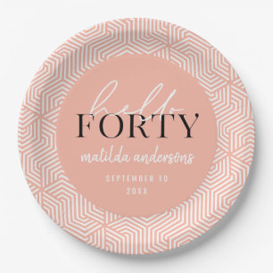 Modern geometric and script 40th birthday party paper plate