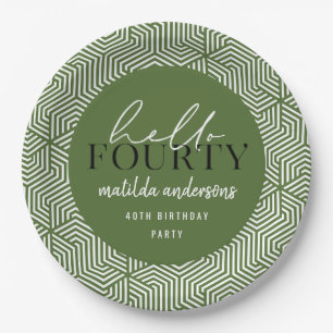 Modern geometric and script 40th birthday party paper plate