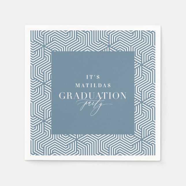 Modern geometric and script graduation party napkin (Front)