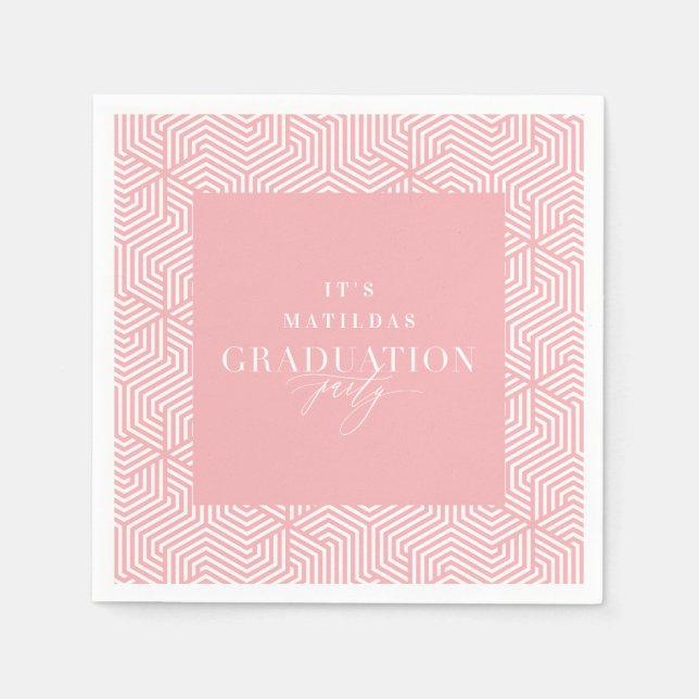 Modern geometric and script graduation party napkin (Front)
